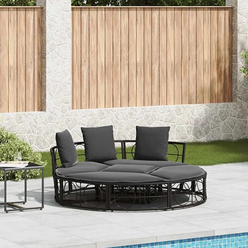 vidaXL Zunanja lounge postelja brez baldahina Black Poly Rattan Cene