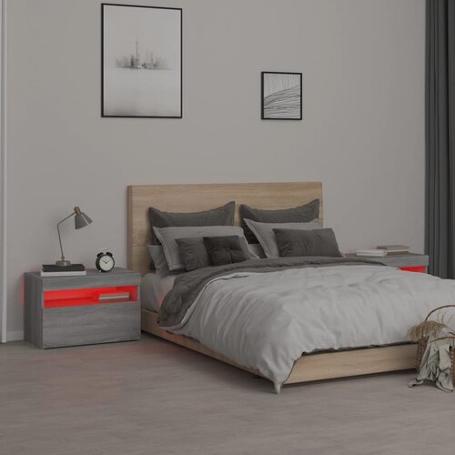  Noćni ormarići 2 kom s LED svjetlima sivog sonome 60x35x40 cm Slike