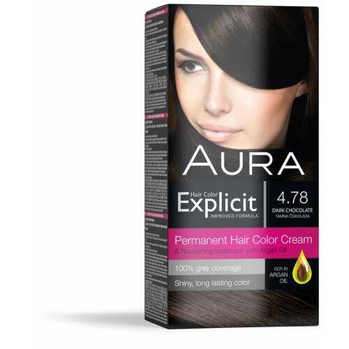 Aura set za trajno bojenje kose explicit 4.78 dark chocolate / tamna čokolada Slike