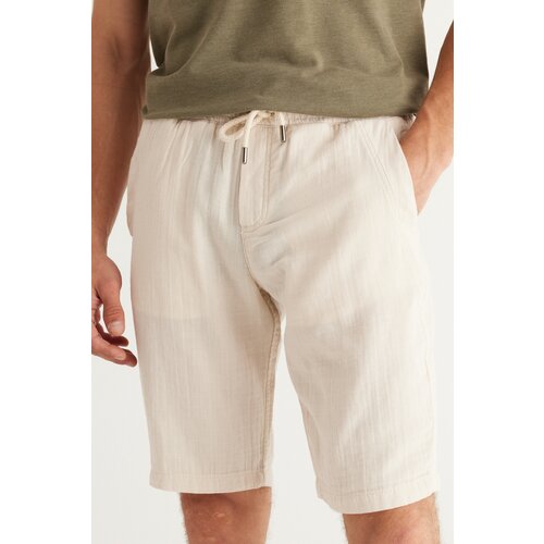 AC&Co / Altınyıldız Classics men's beige slim fit slim fit shorts with side pockets, 100% cotton muslin patterned. Cene