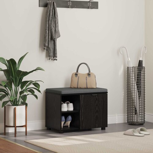  Klupa za hodnik s jastukom s policom Crni Hrast 60 x 38 x 46 cm Cijene