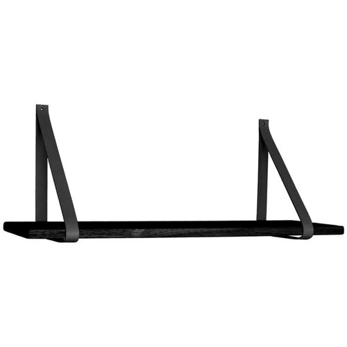 House Nordic crna drvena polica s crnim kožnim ručkama Forno, 80 x 20 cm Slike
