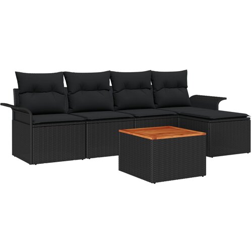 vidaXL Vrtna Sofa Set 6 Kosov Črna in Lesni Ton Poli Ratan in Les, (22091548) Cene