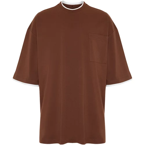 Trendyol Men's Brown Oversize Pocket Piece Detailed 100% Cotton T-Shirt