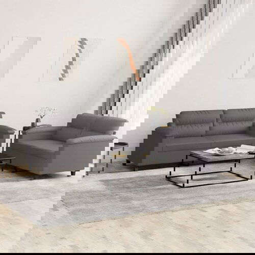 The Living Store Sedežna garnitura 2-delna z blazinami sivo umetno usnje - Sedežna Garnitura, (21477916) Cene