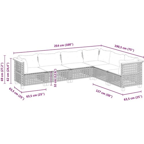  6-dijelni set vrtnih sofa s jastucima bež od poliratana 63.5 x 63.5 x 62 cm Slike