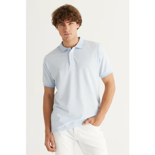 AC&Co / Altınyıldız Classics Men's Anti-shrinking Cotton Fabric Slim Fit Slim Fit Light Blue Anti-roll Polo Neck T-Shirt.