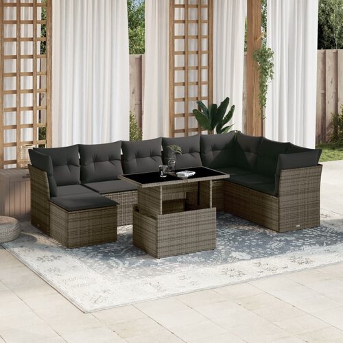vidaXL 9-dijelni set vrtnih sofa od poliratana s jastucima sivi Cijene