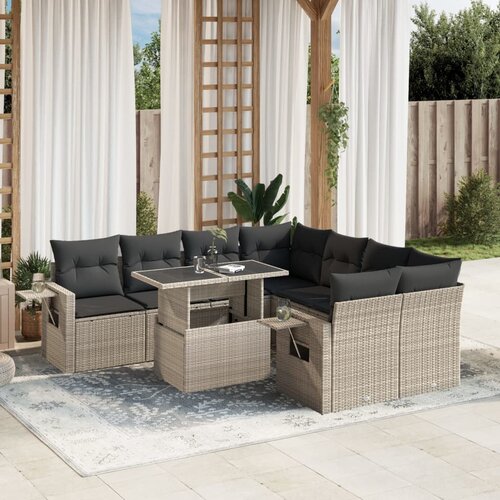 vidaXL 9-dijelni set vrtnih sofa od poliratana s jastucima svjetlosivi Cijene