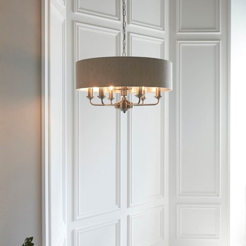  Endon 94357 - Luster na lancu HIGHCLERE 6xE14/40W/230V bež/mat hrom Slike