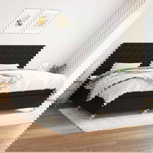  Box spring postelja z vzmetnico črn 200x200 cm blago, (20896319) Cene
