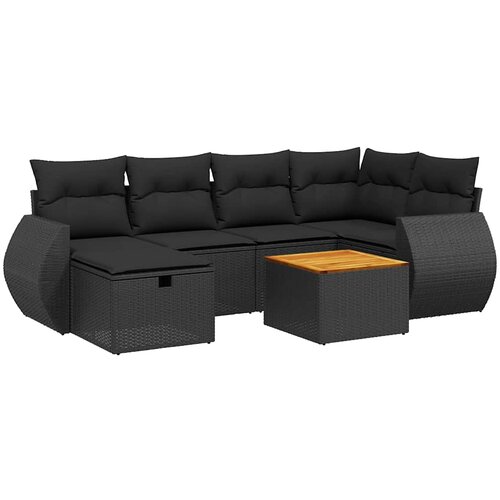  7-dijelni set vrtnih sofa od poliratana s jastucima crni Crna 70 x 62.5 x 69 cm Slike