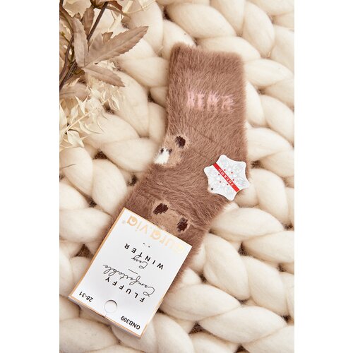 Kesi Children's fur socks with brown teddy bears Slike