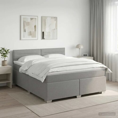  Krevet s box springom madracem i LED-om Svjetlosiva Tkanina - Svjetlosiva 160 x 200 cm Dizajn linija Slike