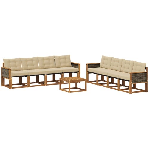 vidaXL Zunanja garnitura za sedenje z blazino 9 pcs Naravna in bež, (5000270410) Cene