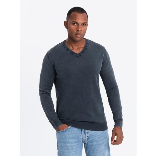 Ombre Washed men&amp;#039;s sweater with v-neck - navy blue Slike