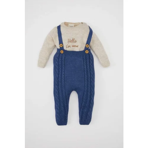 Defacto Baby Boy Long Sleeve Printed Knitted Sweater Overalls 2-Piece Set