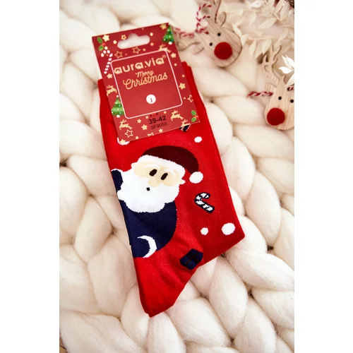 Kesi Men's Christmas Cotton Socks With Santa Claus And Reindeer Red