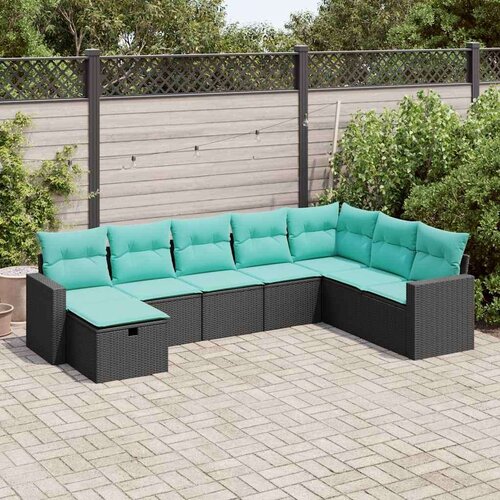  Vrtna garnitura - 8-dijelni set vrtnih sofa od poliratana s jastucima crni - Crna sa spremištem 8 Cene