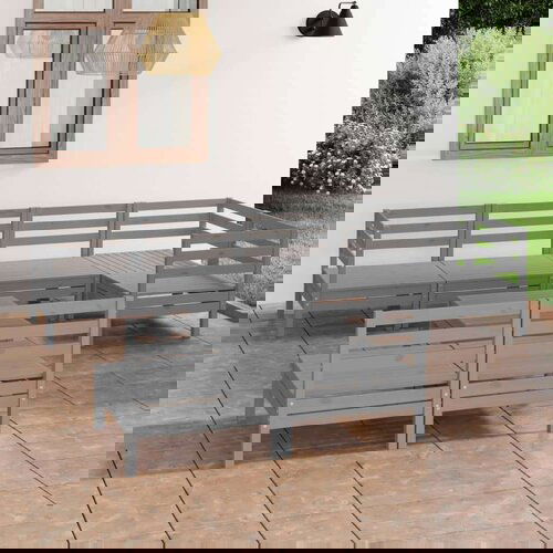  Vrtna sedežna garnitura 8-delna trdna borovina siva, (20676736) Cene