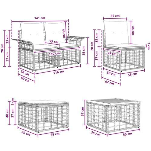  Set vanjskih sofa 5 kom. Crna i tamno siva Poliester Slike
