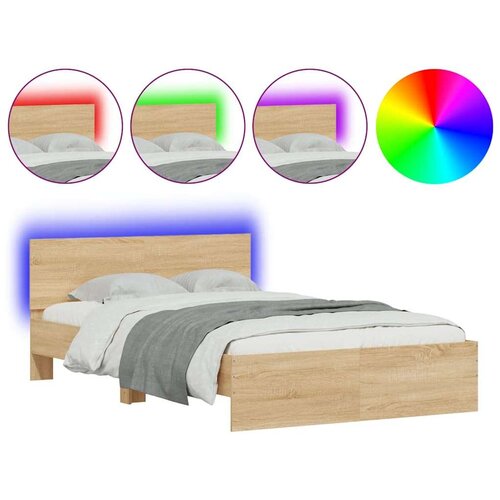 VidaXL Okvir za krevet s uzglavljem i LED boja hrasta 140x200 cm Slike