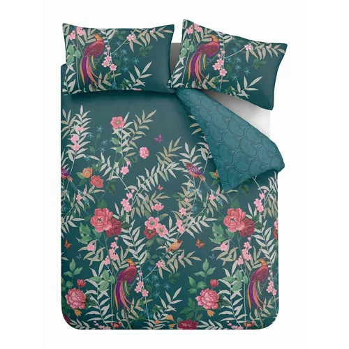 Catherine Lansfield Zelena posteljina za krevet 135x200 cm Tropical Floral Birds -