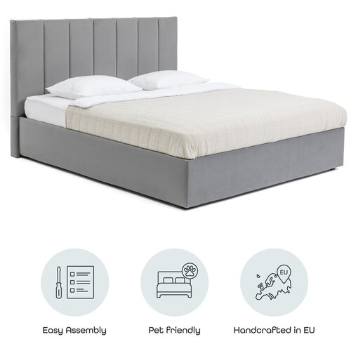 Bonami Selection Sivi tapecirani bračni krevet s podnicom i prostorom za odlaganje 160x200 cm Thessa Bold Line &amp;ndash; Slike
