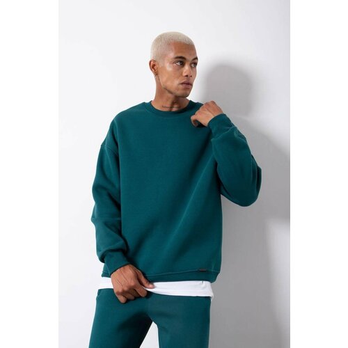XHAN Emerald Green Organic Cotton Framed Oversized Sweatshirt Cene