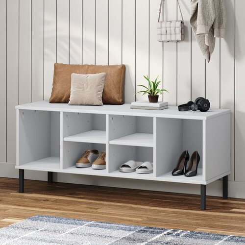 vidaXL Regal za čevlje s kovinskimi nogami bel 106x35x45 cm trden les Cene