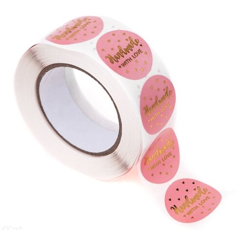  Naljepnice u roli Handmade with love pink 500 kom (ručno rađene) KORIŠTENO Cijene