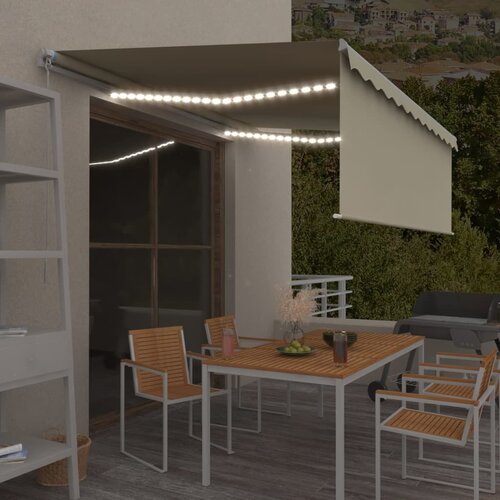 VidaXL tenda na ručno uvlačenje s roletom i LED svjetlima 4 x 3 m krem Slike