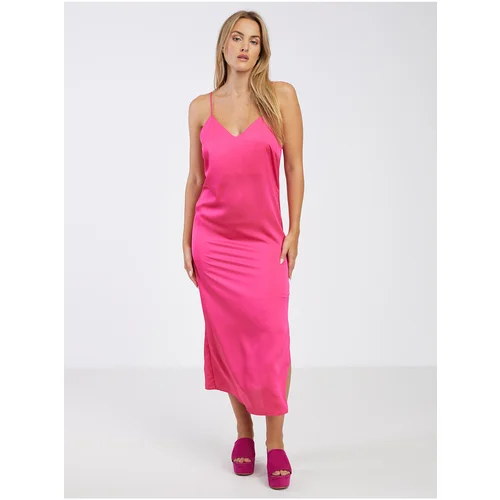 Vila Dark pink ladies satin midishdresses Ellette - Ladies