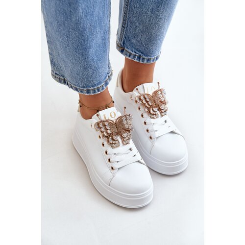 FB3 Women&amp;#039;s Platform Sneakers With Butterfly White-Gold Naritevia Slike