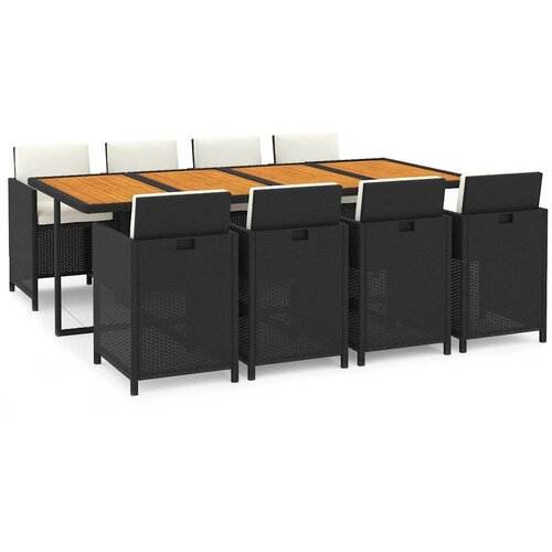  9-dijelni vrtni blagovaonski set s jastucima crni od poliratana Crna 219 cm table length Slike