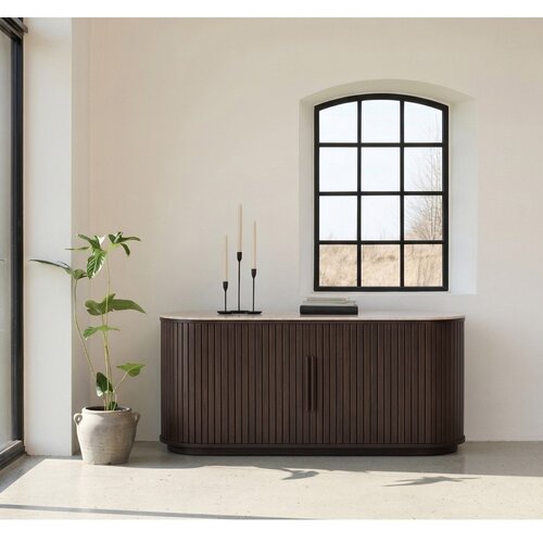 Unique Furniture Komoda s keramično plo&amp;scaron;čo z drsnimi vrati v temni naravni barvi 165x76x45 cm Enna &amp;ndash; Slike
