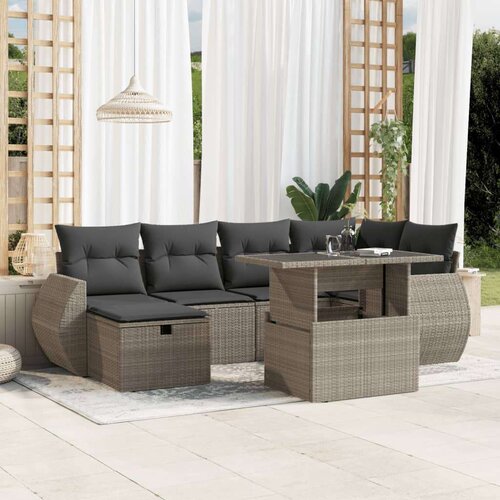 VidaXL 7-dijelni set vrtnih sofa svjetlosivi od poliratana Slike