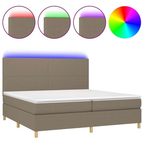  Krevet box spring s madracem LED smeđesivi 200x200 cm tkanina Slike