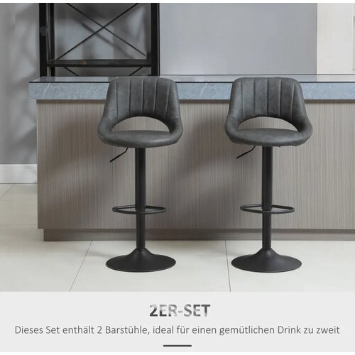  Set od 2 barske stolice izgled kože okretne podesiva visina oslonac za noge metalni okvir 47 x 52 x 87-109 cm siva Slike