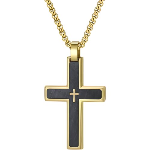 IZMAEL Muška Ogrlica s Križem VQ-38805 - Zlatna / Crna / 60cm Cene