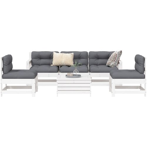 VidaXL 6-dijelni set vrtnih sofa bijeli od masivne borovine Slike
