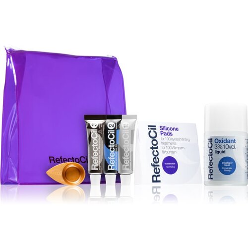 RefectoCil Eyelash And Eyebrow Tint odtenek 3 Natural Brown darilni set barva za trepalnice 15 ml + barva za trepalnice 15 ml 2 + stabilizator Oxidant 3% 100 ml + silikonske podloge 2 kom + depilacijski trakovi 4 kom + skodelica + torbica za ženske Cene