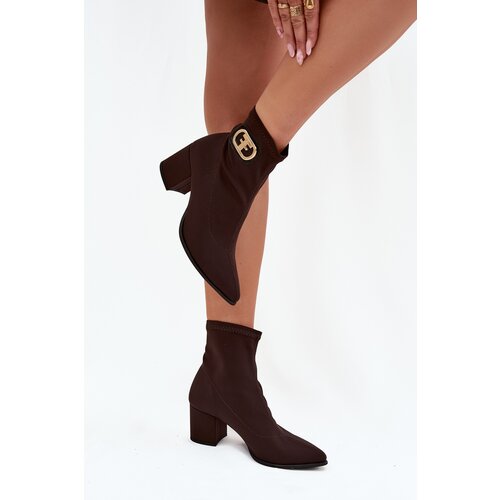Zazoo Women&amp;#039;s Heeled Boots with Golden Detail Chocolate 3128 Slike