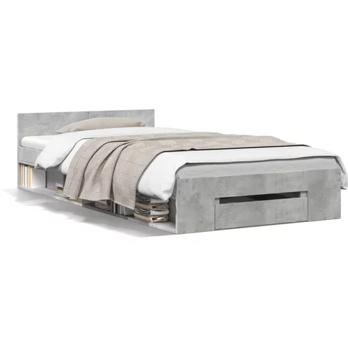 vidaXL Okvir kreveta s ladicom siva boja betona 90 x 190 cm drveni