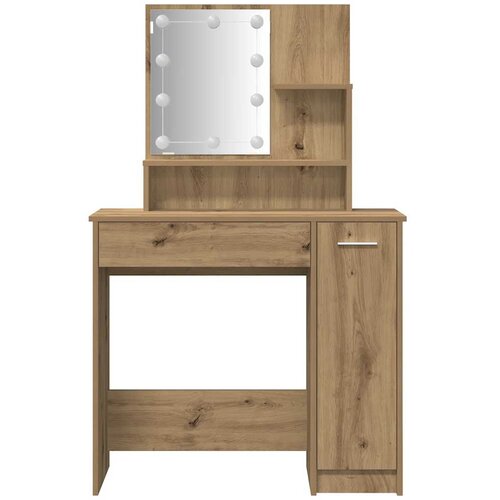  Toaletni stolić s LED-om Artisan hrastovinom izrađenim drvom Smeđa 86.5 x 35 x 136 cm Slike