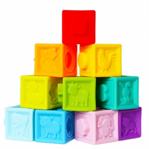 BamBam Rubber Blocks mehke senzorične igralne kocke 6m+ Animals 10 kos