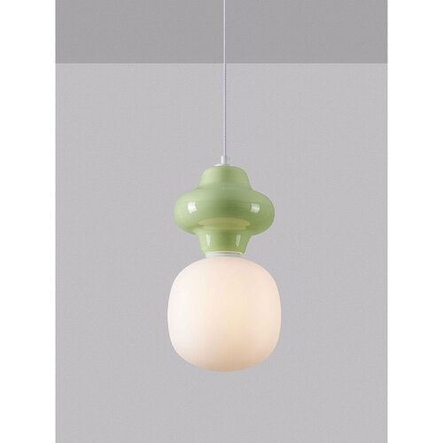 Nova Luce Bela/svetlo zelena keramična viseča svetilka s steklenim senčilom &amp;oslash; 18 cm Clio &amp;ndash; Slike