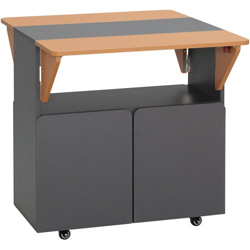 HOMCOM prostorsko varčna zložljiva miza za največ 4 osebe s 4 kolesi, skrito polico in omarico z vrati, 70x83x75cm, rumena in siva, (20745551) Cene
