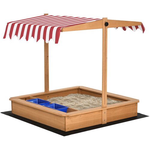 Outsunny lesen otroški peskovnik z nastavljivo višino nadstreška, vrtno igrišče s sedeži ob robu in kadmi, 107,5x107,5x110 cm, (20746911) Cene