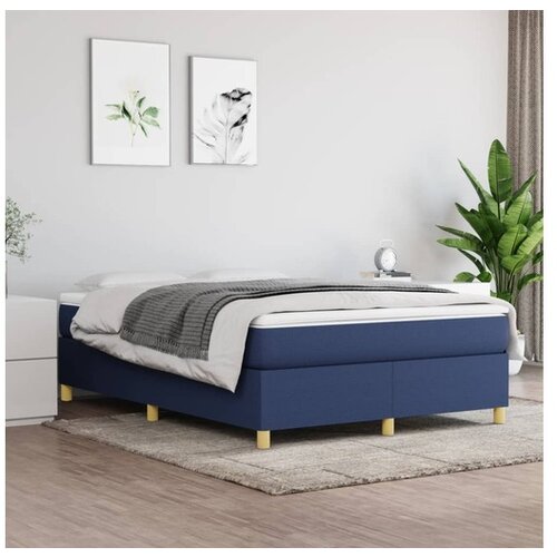 VidaXL Box spring postelja z vzmetnico moder 140x190 cm blag Slike